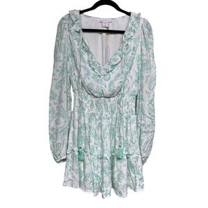 HOUSE OF HARLOW 1960 Mini Dress Mint Green Paisley Smocked Women’s Size Small